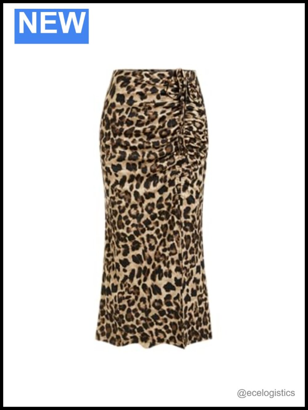 Leopard Ruched Maxi Skirt High Waist Bodycon Stretch Casual